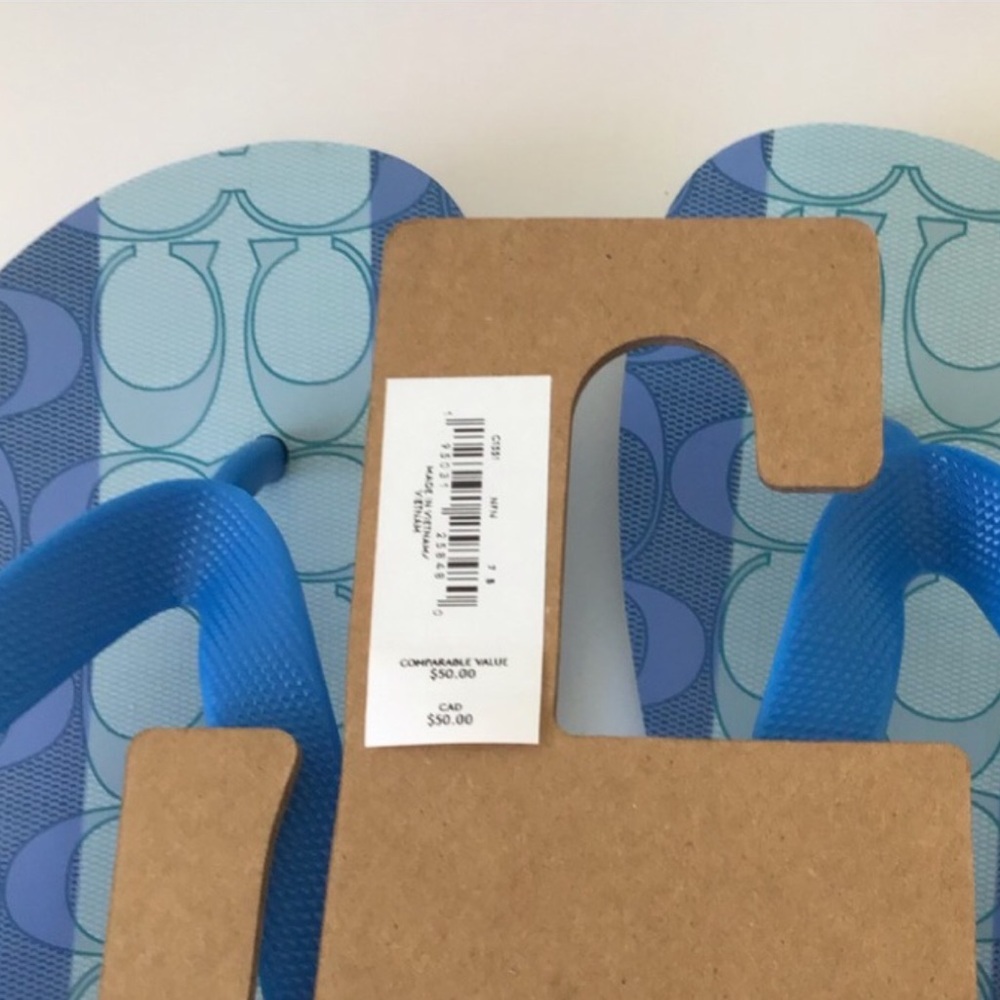 Coach NEW Zak Signature Vibrant Blue and Yellow Flip Flops Sandals-NWT InPackage - Picture 4 of 12